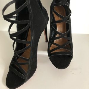 AQUAZZURA Suede leather criss cross cage heels